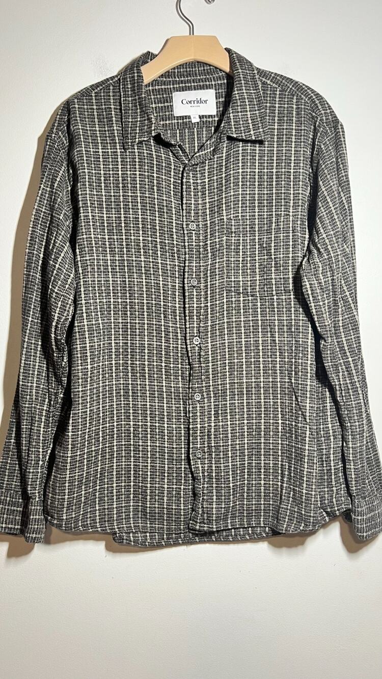 Corridor EUC Snow Check Reverse Tweed 100% Cotton Long Slv Button Front Shirt XL